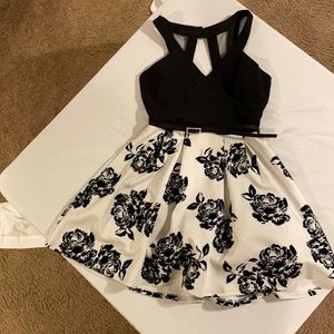 Floral Print Formal Black And White Mini Dress
